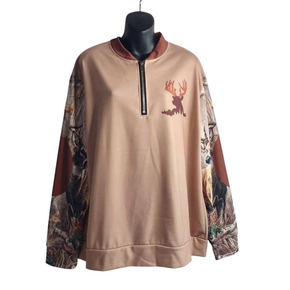 Men's Camouflage/ Deer Print 1/4 Zipper Pullover Sweatshirt Size XL